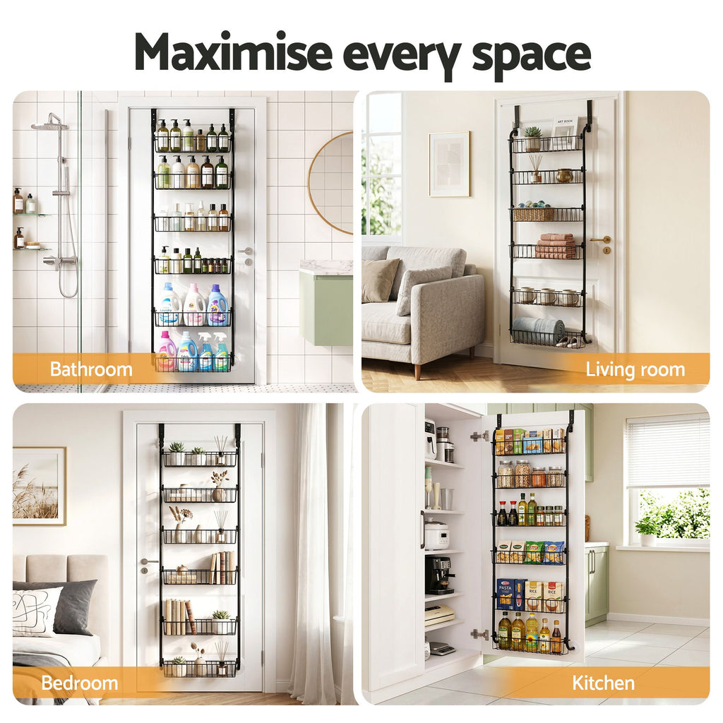 Artiss Over Door Storage Hanger Pantry 6-Tier Metal Hook Hanging Organiser Black