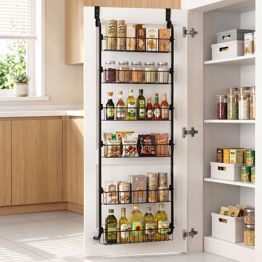 Artiss Over Door Storage Hanger Pantry 6-Tier Metal Hook Hanging Organiser Black