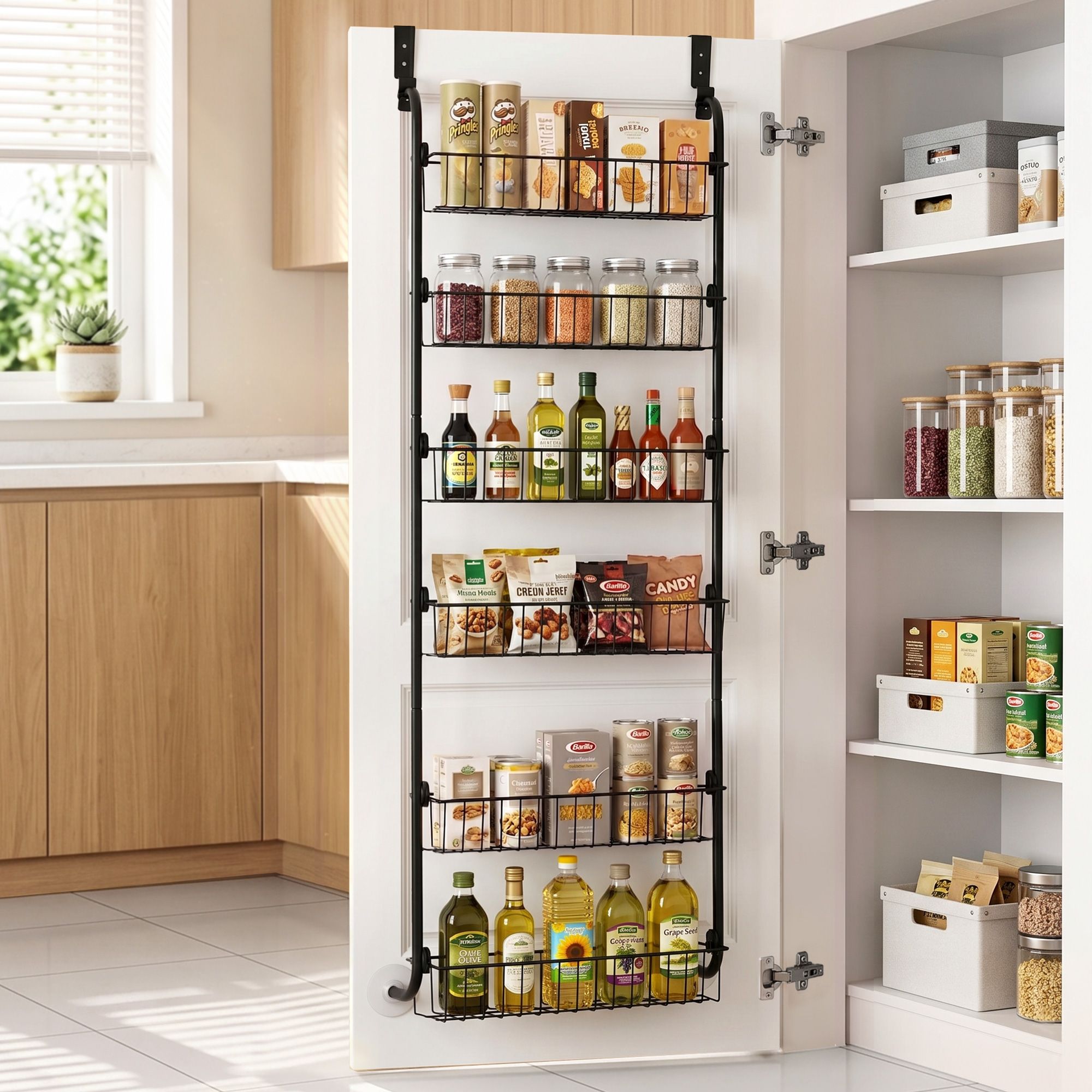 Artiss Over Door Storage Hanger Pantry 6-Tier Metal Hook Hanging Organiser Black
