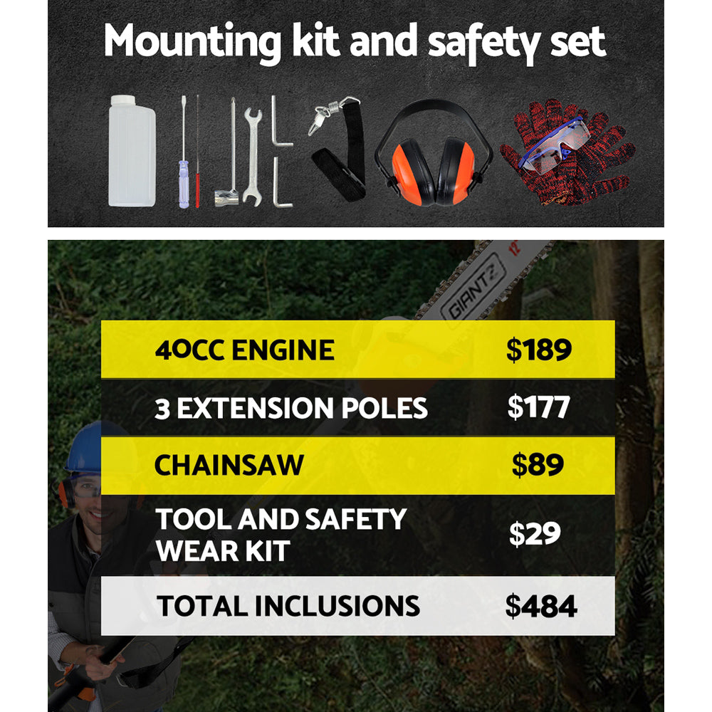 40CC Pole Chainsaw Hedge Trimmer Brush Cutter Whipper Saw 4-Stroke 7-in-1