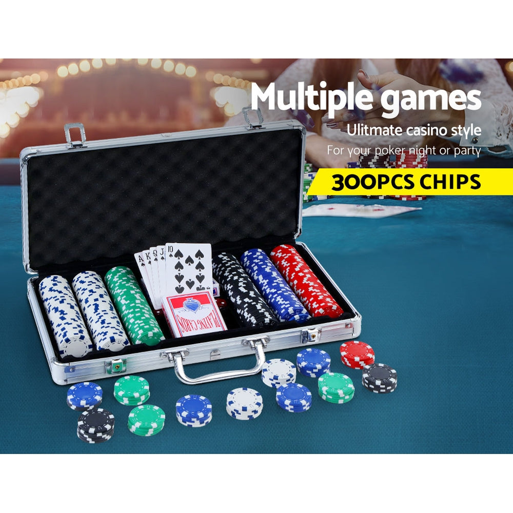 300pcs Poker Chips Set Casino Texas Holdem Gambling Party Game Dice Cards Case