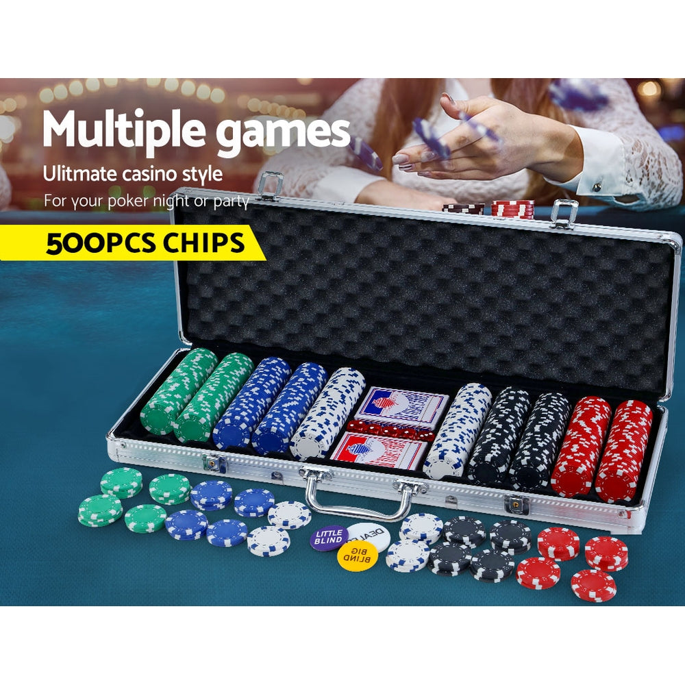 500pcs Poker Chips Set Casino Texas Holdem Gambling Party Game Dice Cards Case