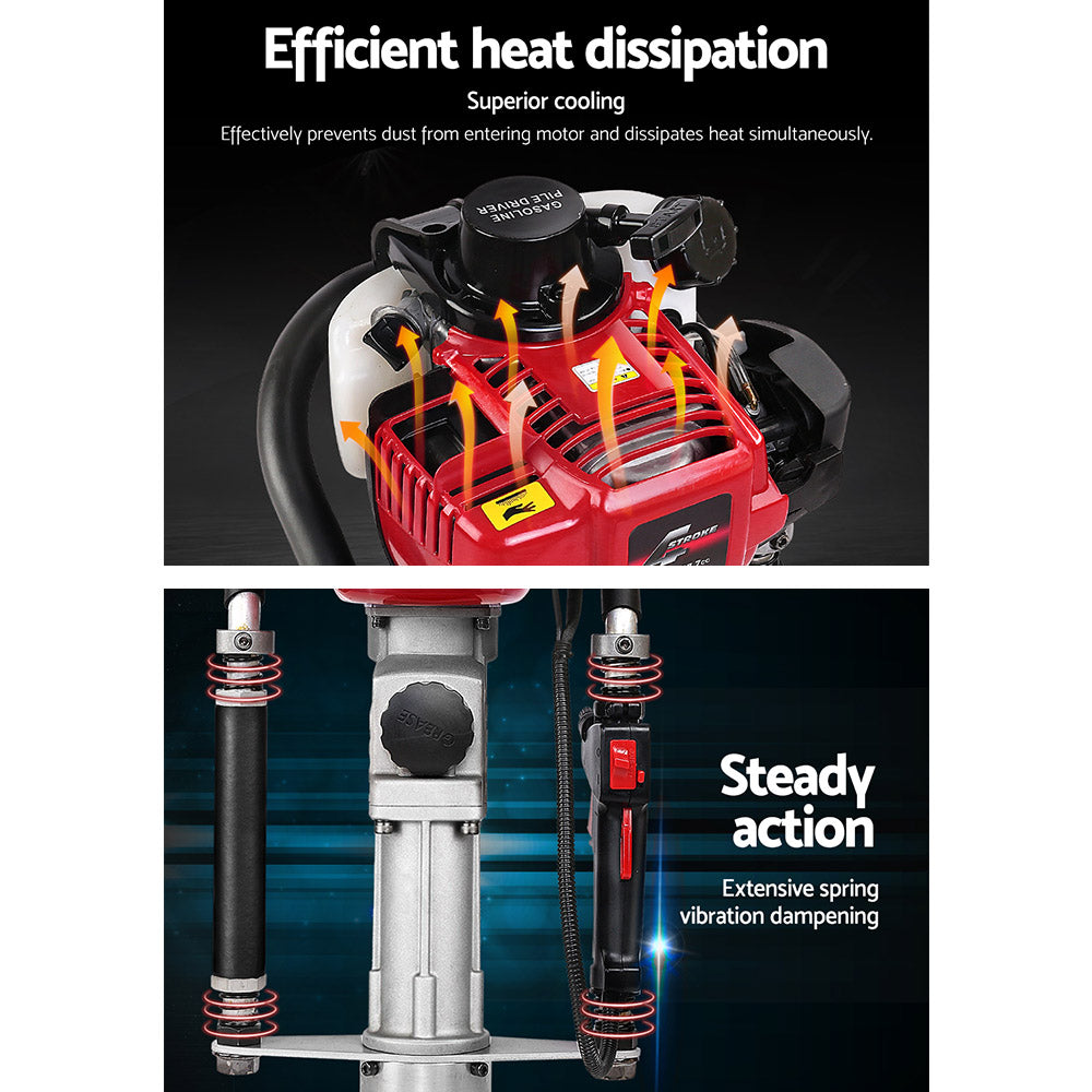 Petrol Post Driver 38CC 4-Stroke Rammer Pile Star Picket Fence Hole Drive Red