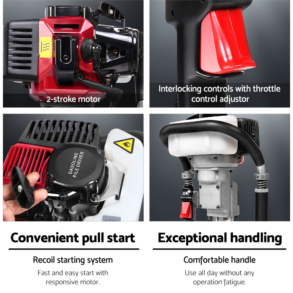 Petrol Post Driver 2-Stroke 55CC Rammer Pile Star Picket Fence Hole Red