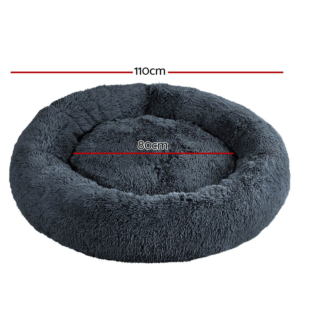 Pet Bed Dog Cat 110cm Calming Extra Large Soft Plush Dark Grey