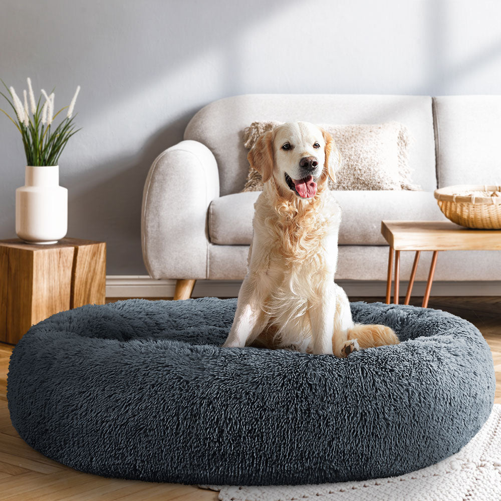 Pet Bed Dog Cat 110cm Calming Extra Large Soft Plush Dark Grey