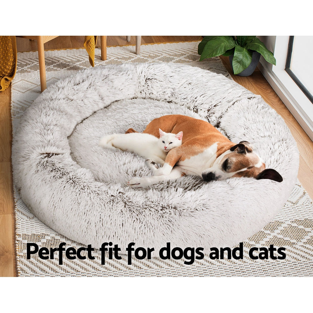 Pet Bed Dog Cat 110cm Calming Extra Large Soft Plush White Brown