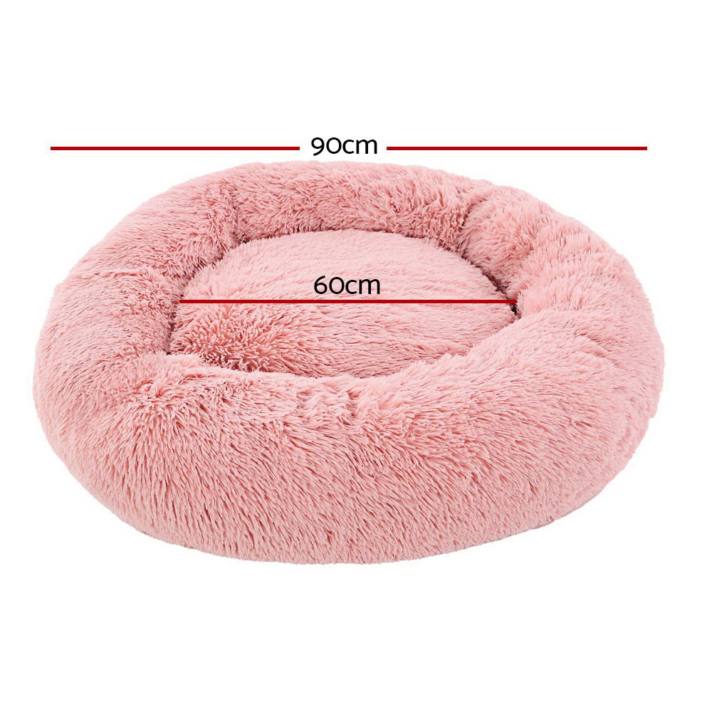 Pet Bed Dog Cat 90cm Large Calming Soft Plush Pink