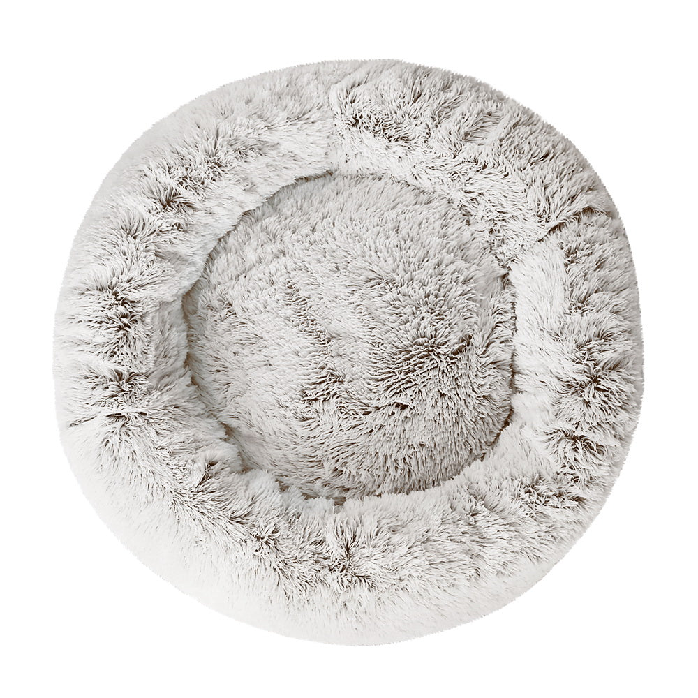 Pet Bed Dog Cat 90cm Large Calming Soft Plush White Brown