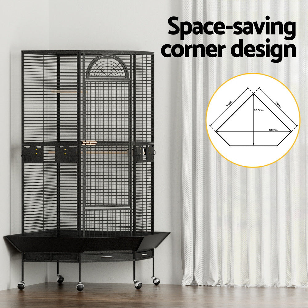 Bird Cage Large Jumbo Aviary Budgie Perch Cage Parrot Stand Wheels Corner