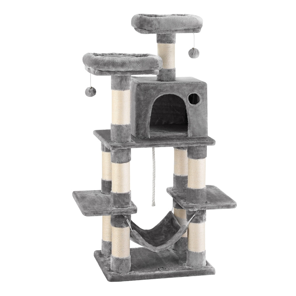 i.Pet Cat Tree 145cm Tower Scratching Post Trees Scratcher Condo House Light Grey