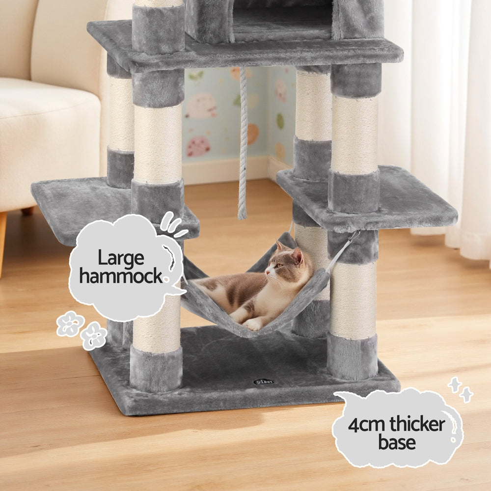 Cat Tree 145cm Tower Scratching Post Trees Scratcher Condo House Light Grey