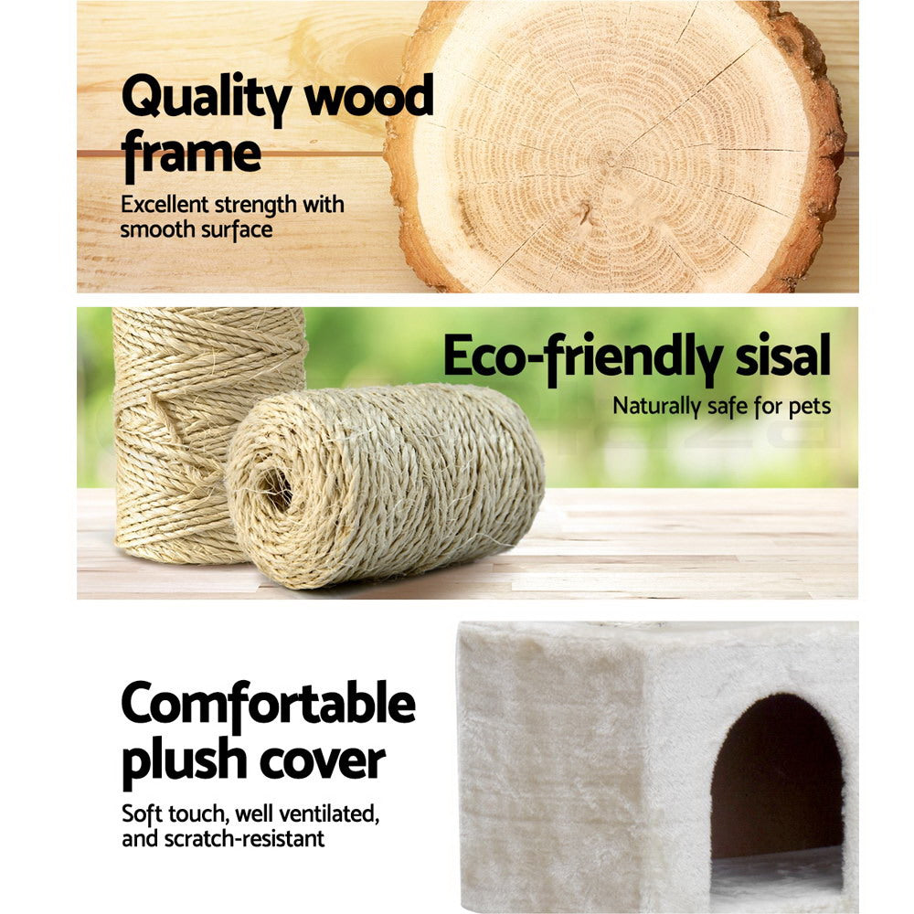 Cat Tree 134cm Tower Scratching Post Scratcher Wood Condo House Bed Beige
