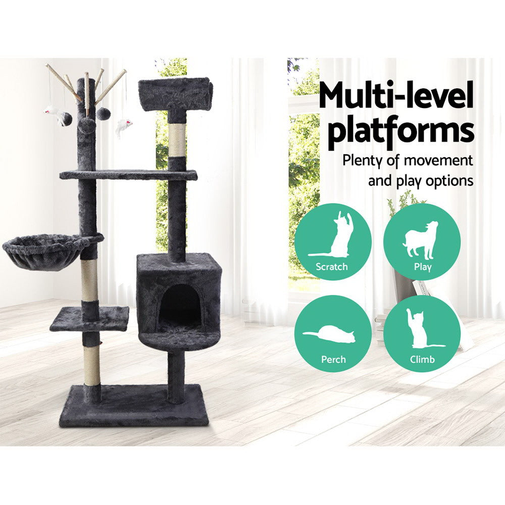 Cat Tree 140cm Tower Scratching Post Scratcher Trees Toys Condo Bed Grey
