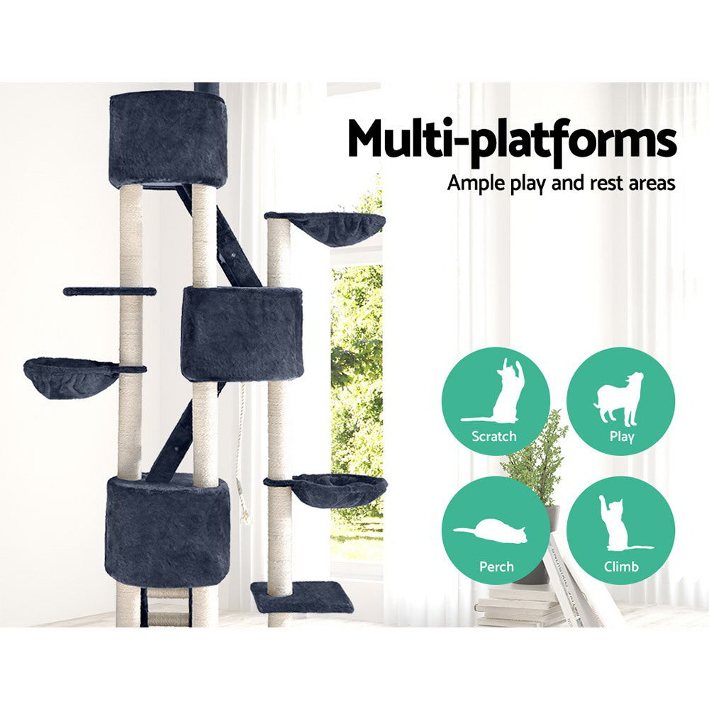 Cat Tree 244cm Tower Scratching Post Scratcher Trees Condo House Grey