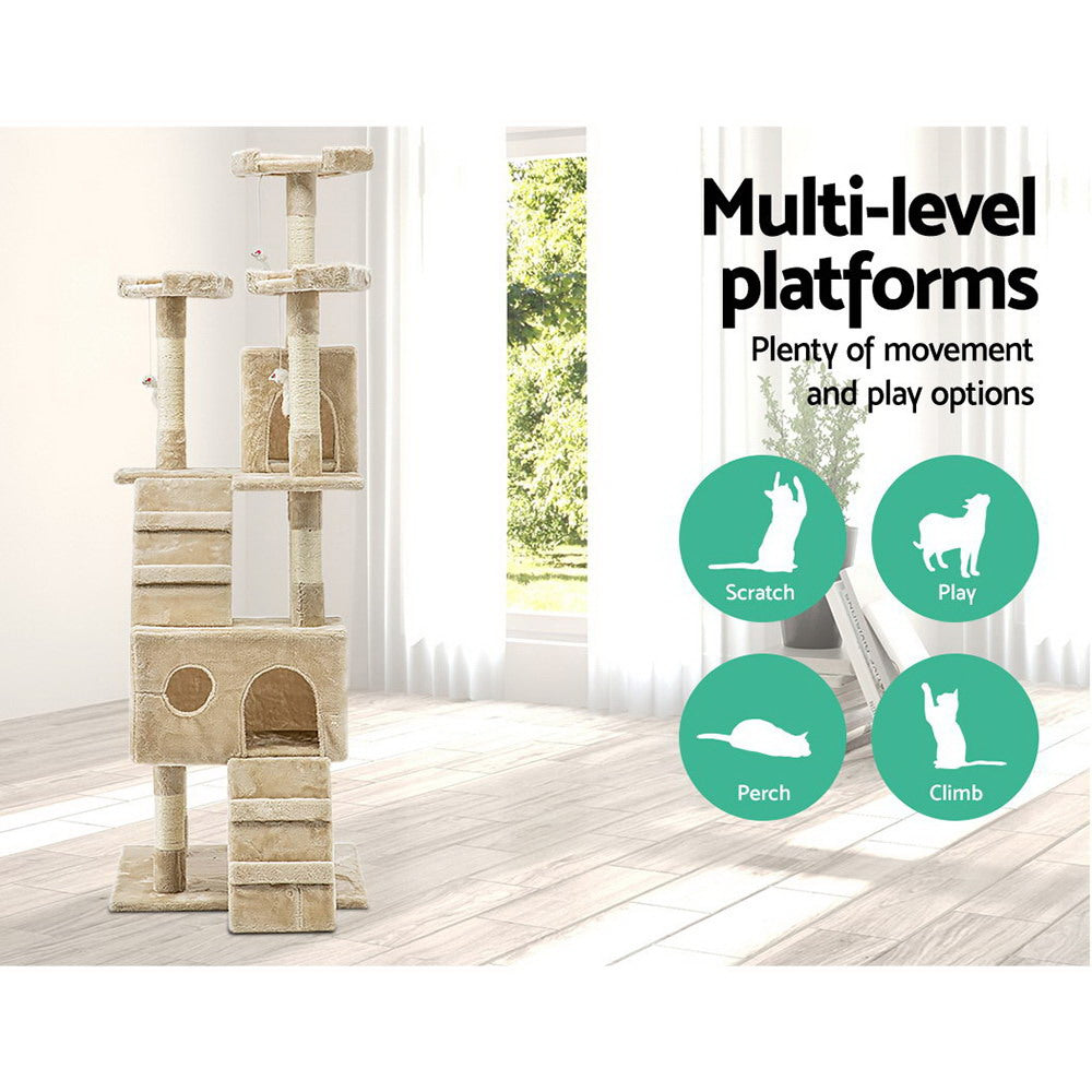 Cat Tree 180cm Tower Scratching Post Scratcher Wood Condo House Toys Beige
