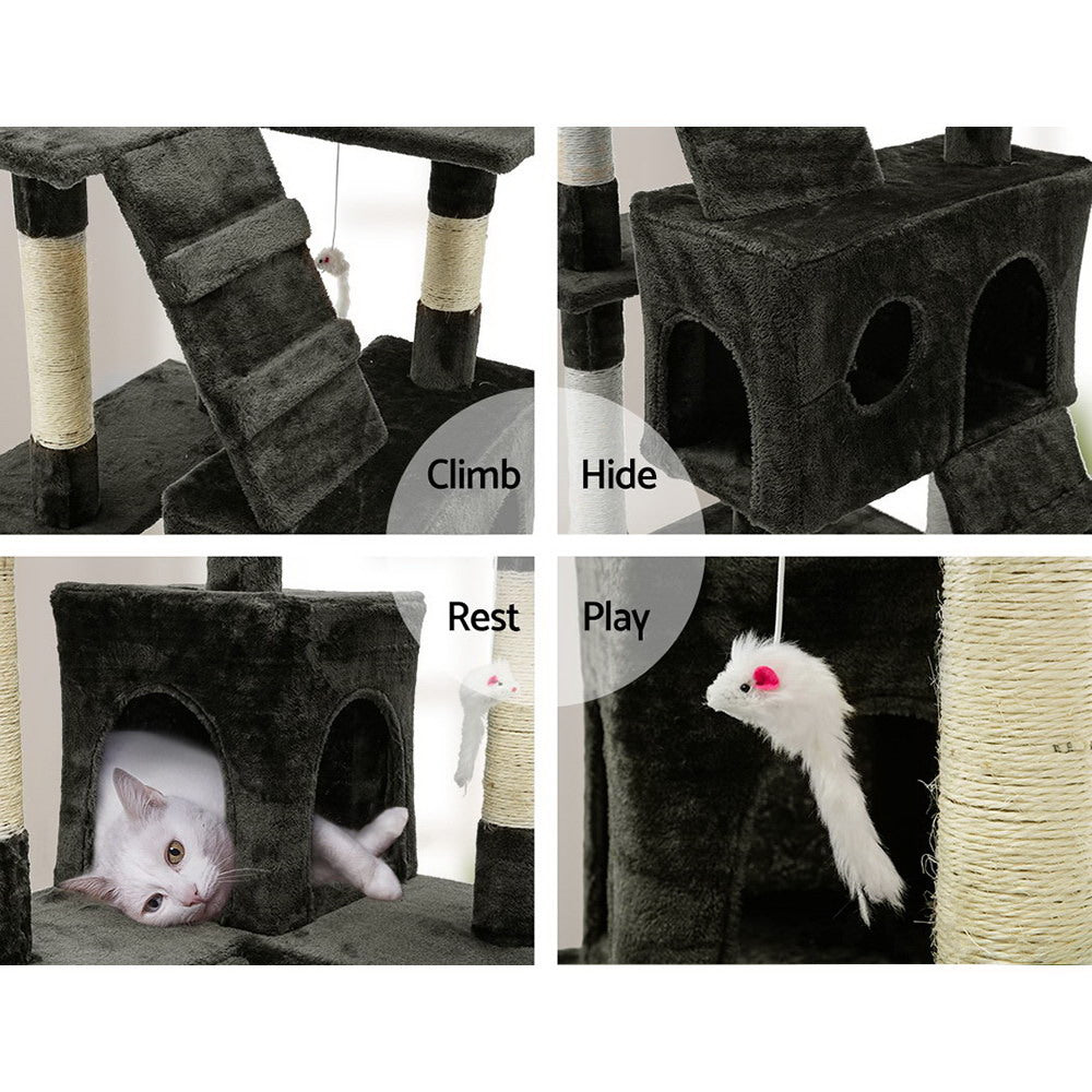 Cat Tree 180cm Tower Scratching Post Scratcher Wood Condo House Toys Grey