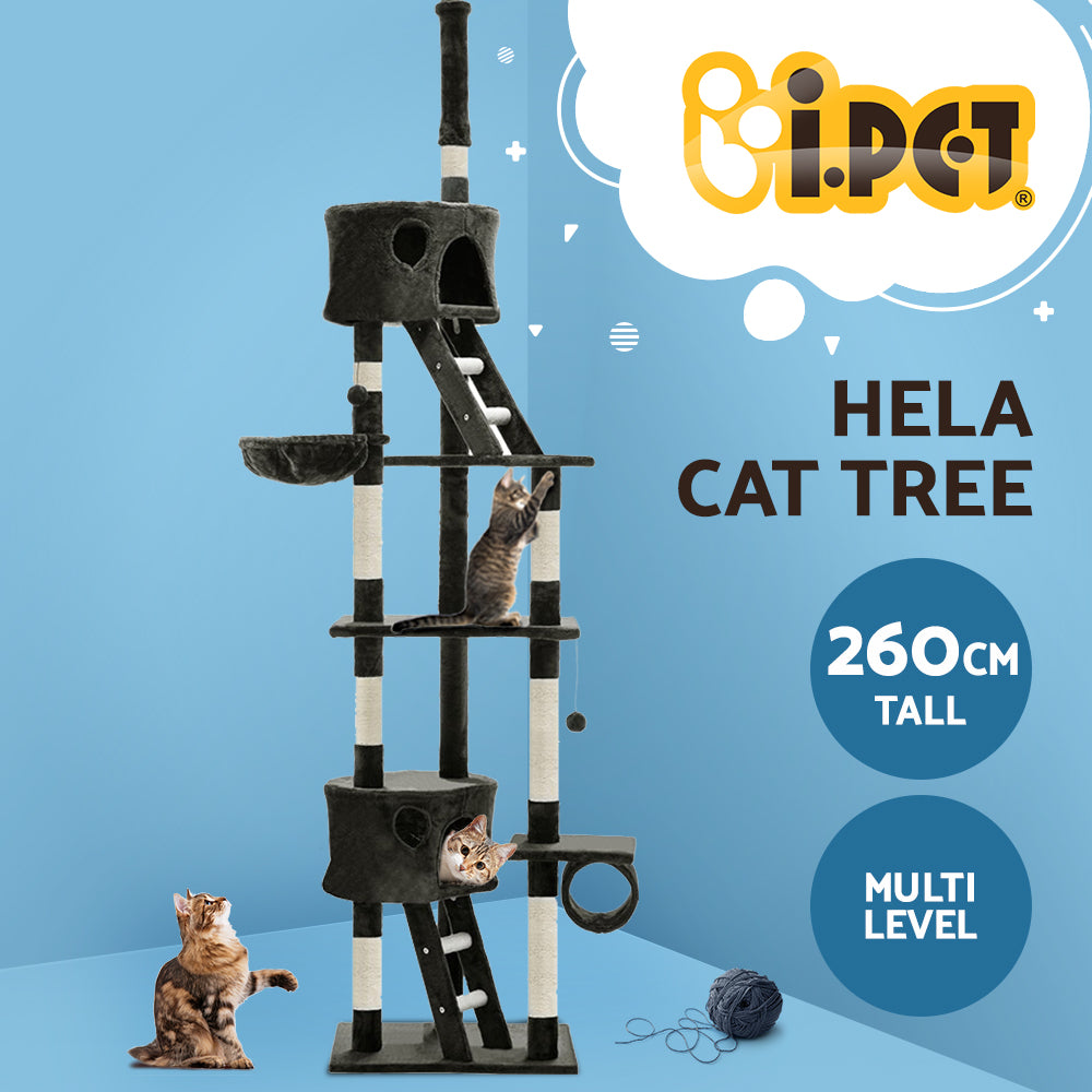 Cat Tree 260cm Tower Scratching Post Scratcher Condo House Trees Grey