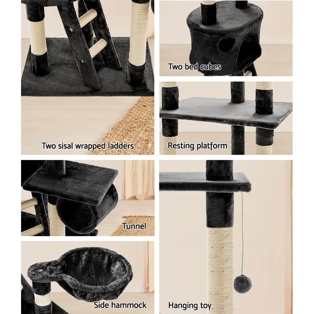 Cat Tree 260cm Tower Scratching Post Scratcher Condo House Trees Grey