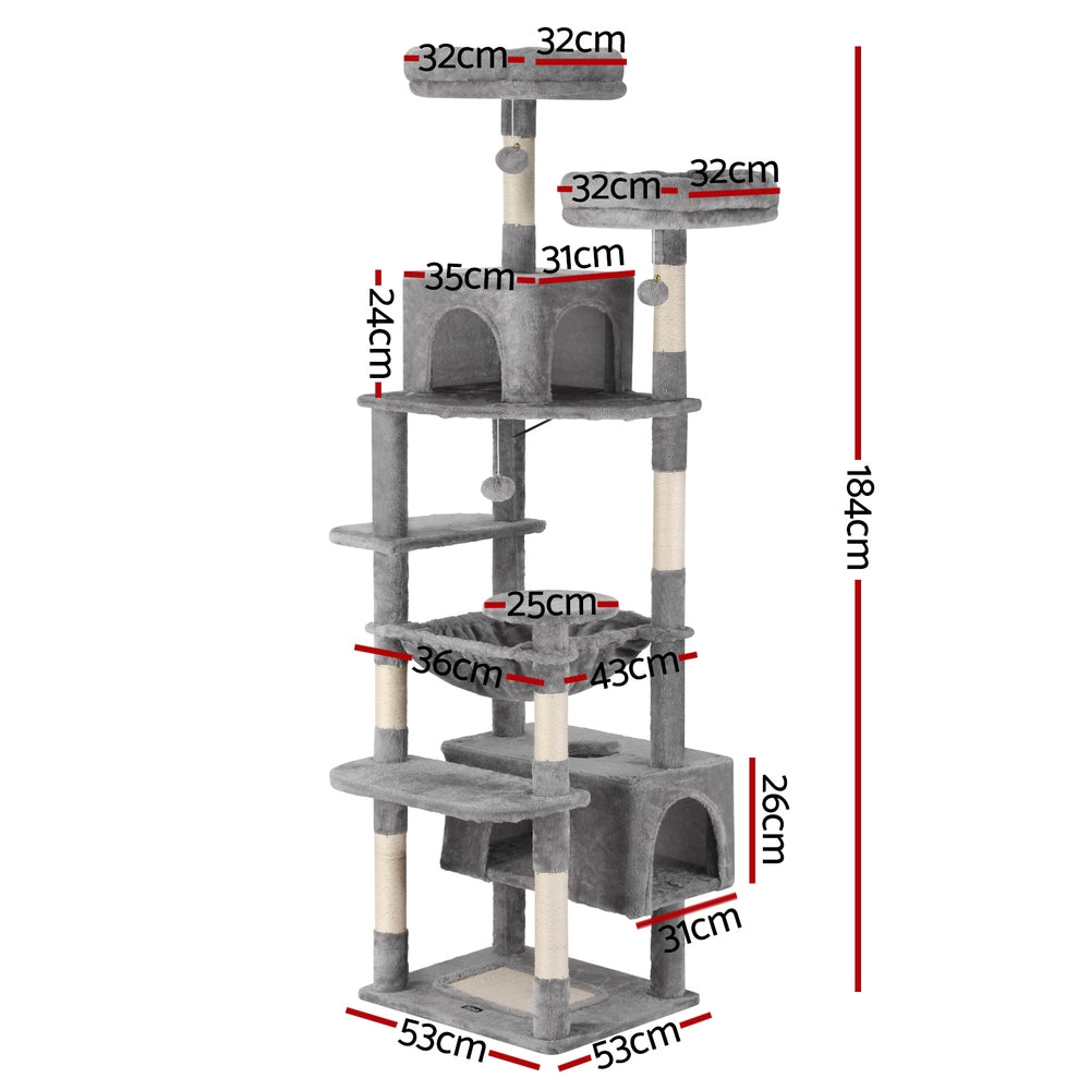 Cat Tree 184cm Tower Scratching Post Trees Scratcher Condo House Light Grey