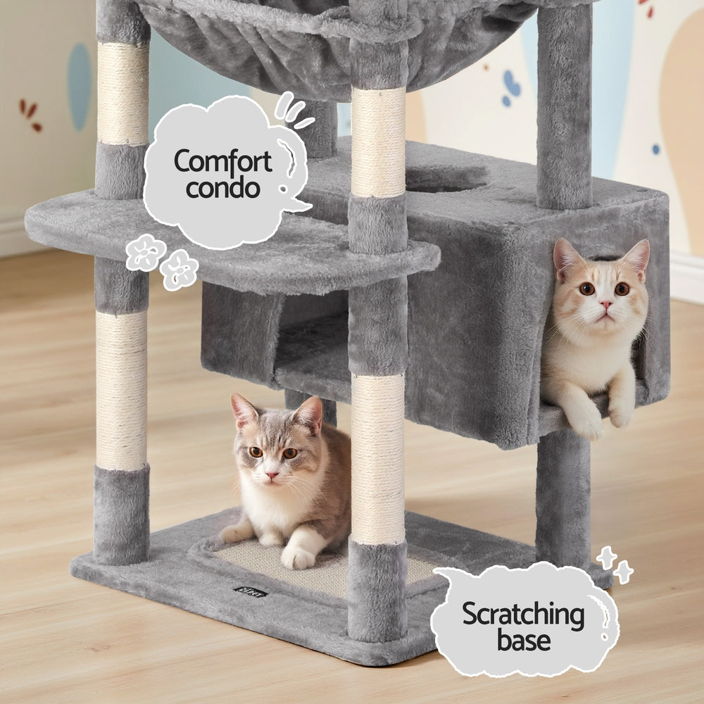Cat Tree 184cm Tower Scratching Post Trees Scratcher Condo House Light Grey