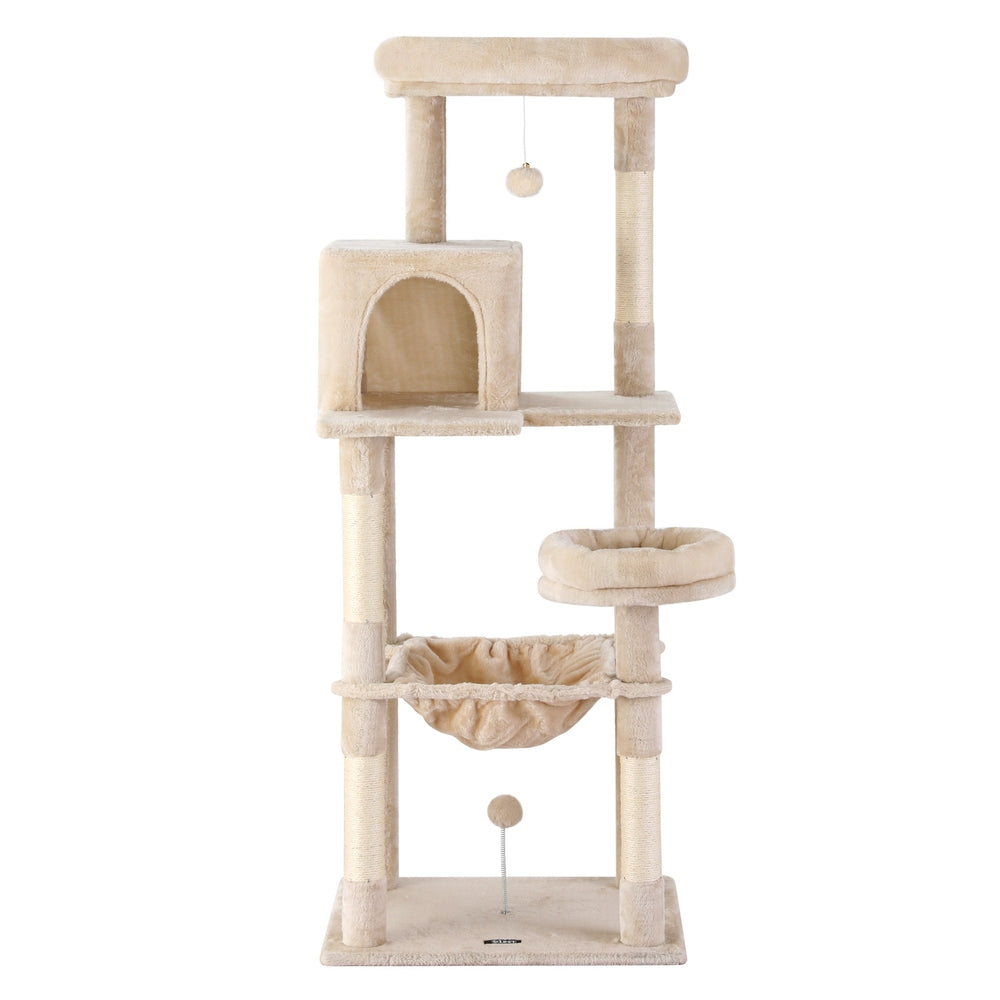 Cat Tree 143cm Tower Scratching Post Trees Scratcher Condo House Beige
