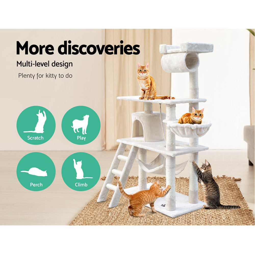 Cat Tree 141cm Tower Scratching Post Scratcher Condo Wood House Bed Beige