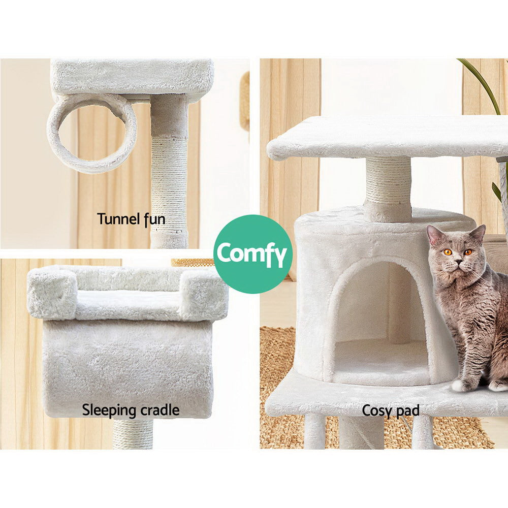 Cat Tree 141cm Tower Scratching Post Scratcher Condo Wood House Bed Beige