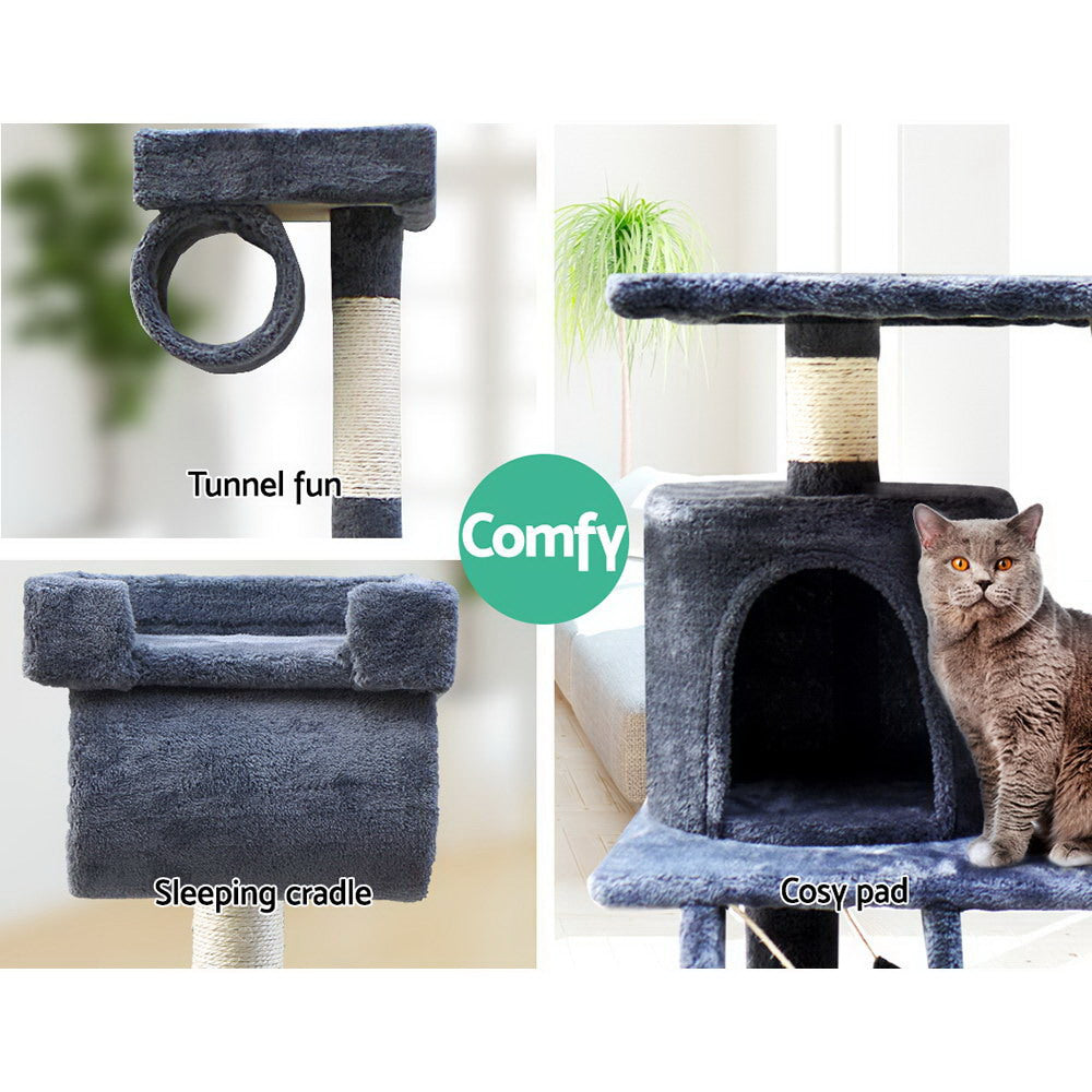Cat Tree 141cm Tower Scratching Post Scratcher Condo Wood House Bed Grey