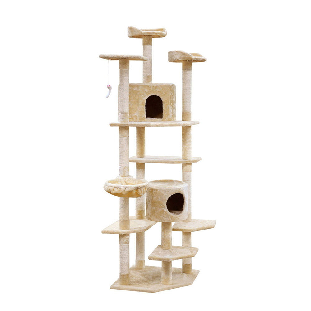 Cat Tree 203cm Tower Scratching Post Scratcher Condo Trees House Bed Beige