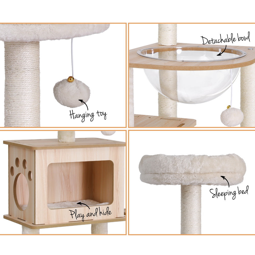 Cat Tree Tower Scratching Post Scratcher 142cm Wood Bed Condo House