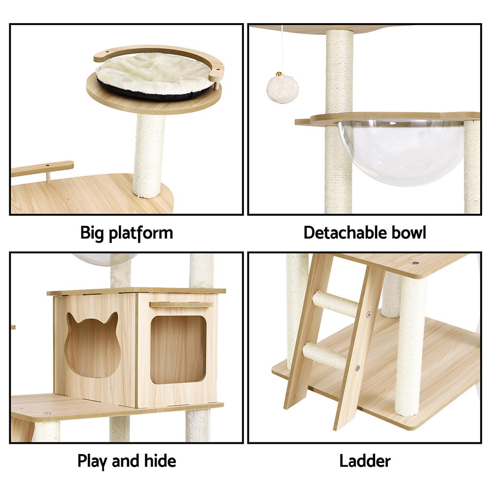 Cat Tree Tower Scratching Post Scratcher 174cm Wood Bed Condo House Ladder