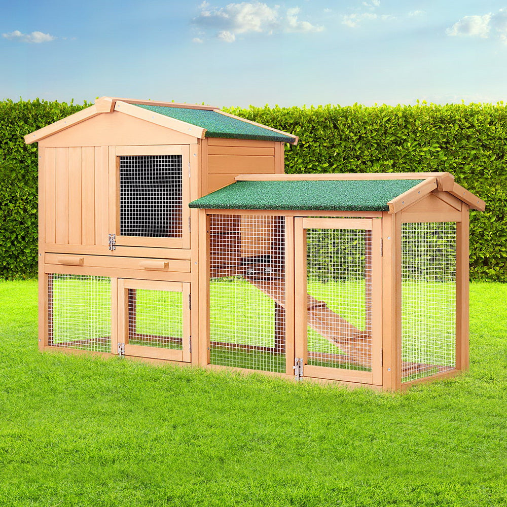 i.Pet Chicken Coop Rabbit Hutch 138cm x 44cm x 85cm Large Chicken Coop House Run Cage Wooden Outdoor