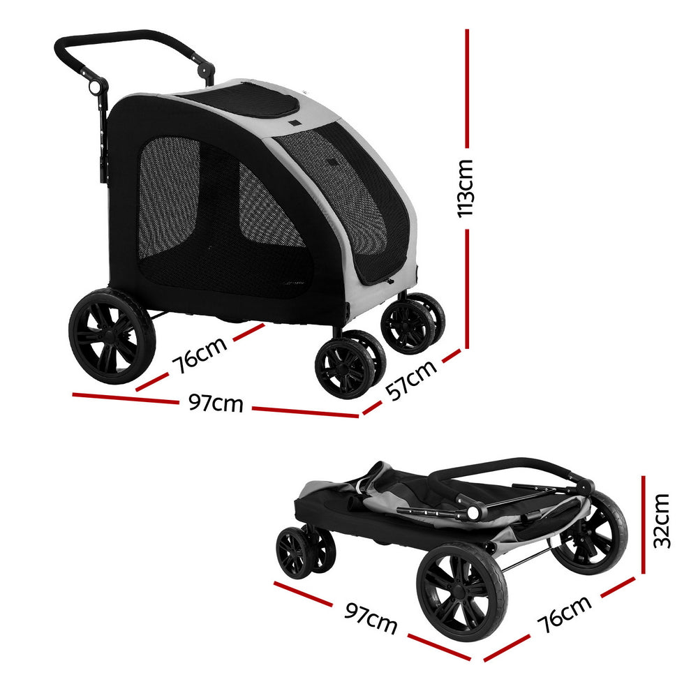 Pet Stroller Dog Pram Large Carrier Cat Travel Foldable Strollers 4 Wheels Trolley