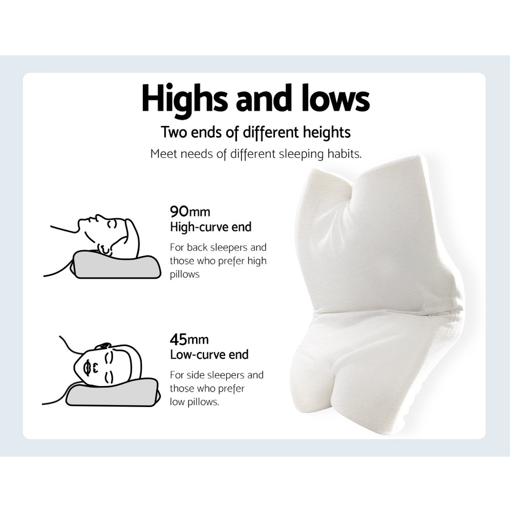 Giselle Memory Foam Pillow Neck Cervical Butterfly Ergonomic Support White