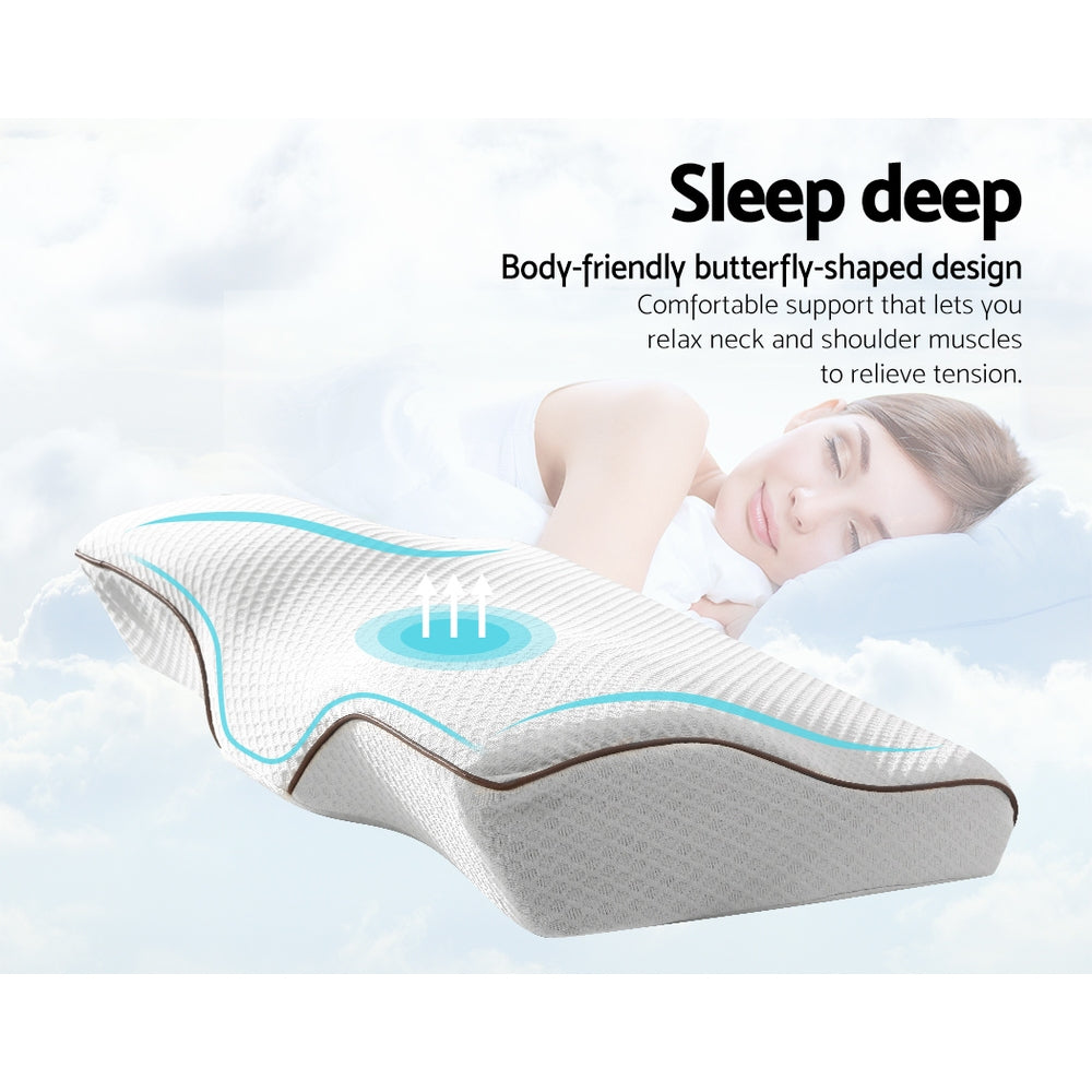 Giselle Memory Foam Pillow Neck Cervical Butterfly Ergonomic Support Grey