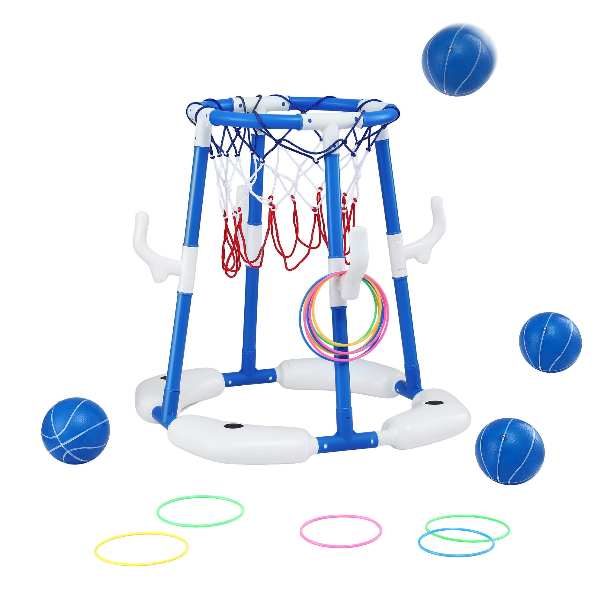 Keezi Kids Basketball Hoop with 4 balls Ring Toss Sports Pool Toys Blue