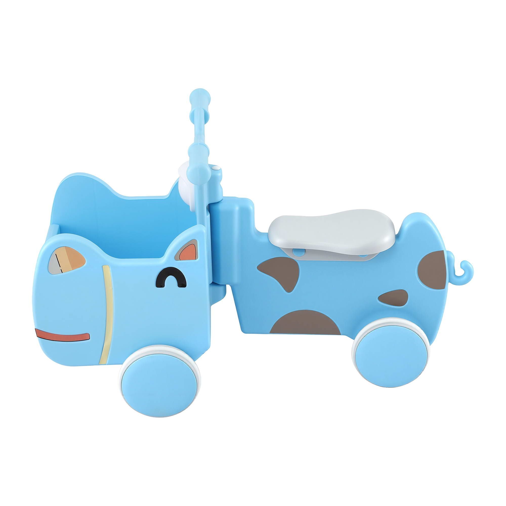 KEEZI Kids Ride On Push Car Toys with Storage Space Animal Stickers Blue 67CMX43CM