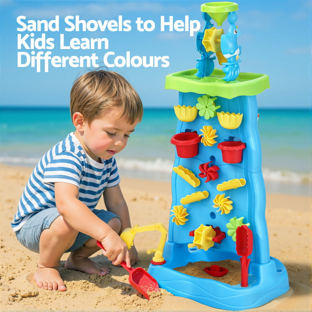 Kids Sand and Water Table Waterfall Wall Sandpit Toys Beach Shovel