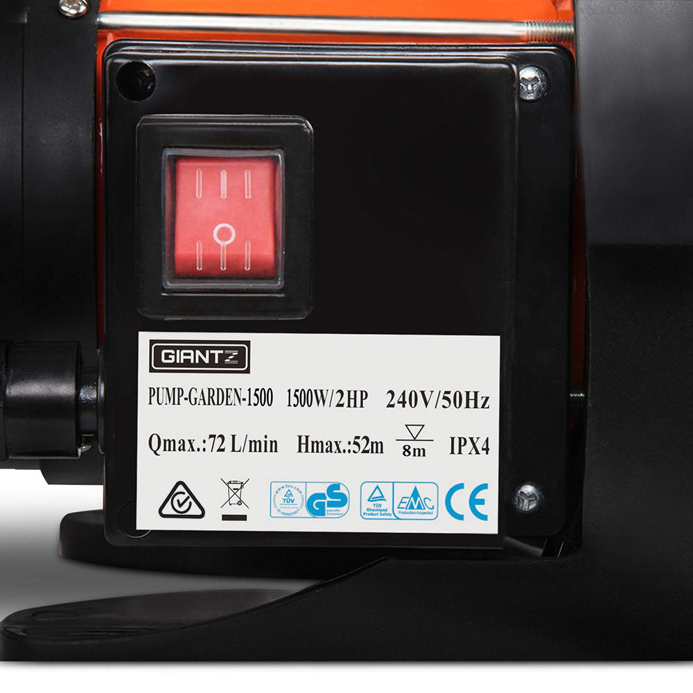 Garden Water Pump High Pressure 1500W Tank Rain Farm Irrigation House