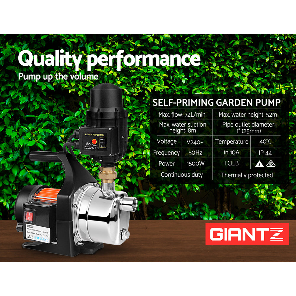 Garden Water Pump 1500W High Pressure Tank Rain Farm Irrigation Black
