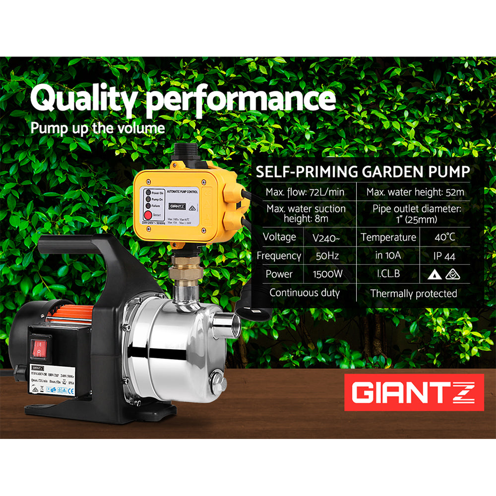 Garden Water Pump High Pressure 1500W Tank Rain Farm Irrigation House Yellow