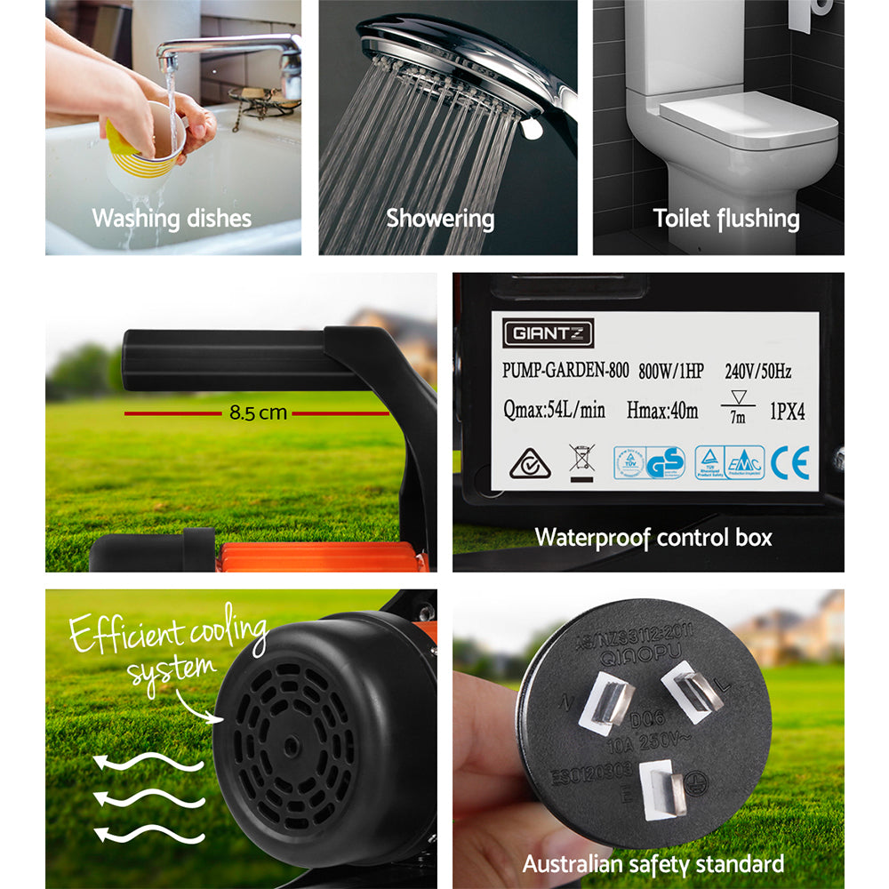 Garden Water Pump High Pressure 800W Tank Rain Farm Irrigation House Black