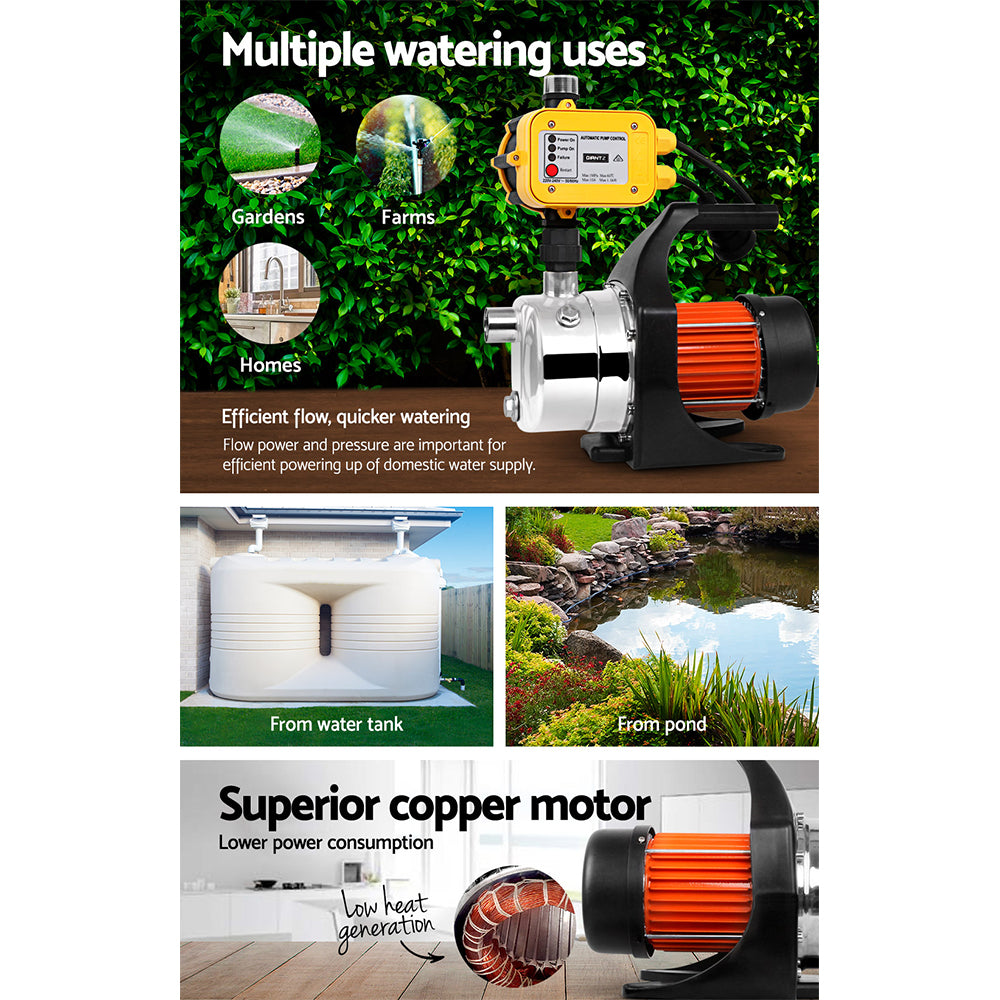 Garden Water Jet Pump High Pressure 800W Tank Rain Farm Irrigation Yellow