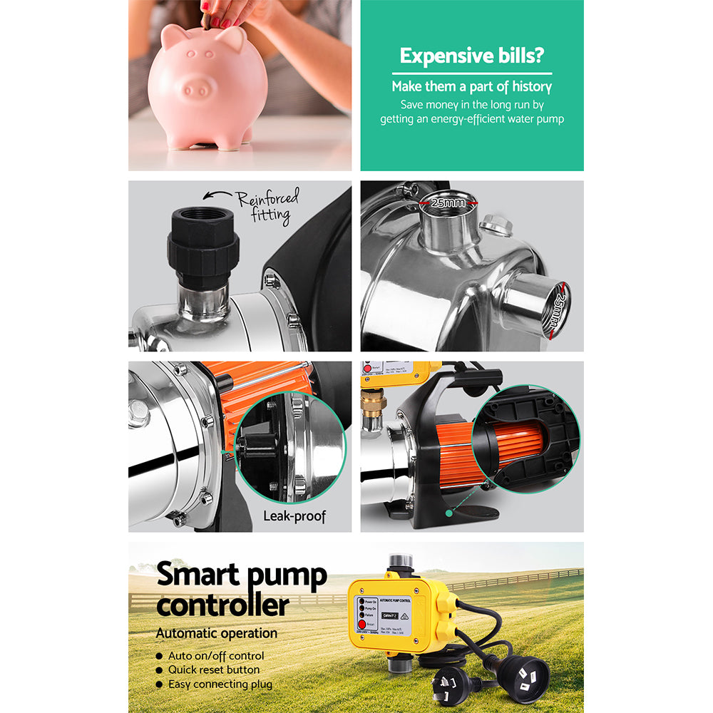 Garden Water Jet Pump High Pressure 800W Tank Rain Farm Irrigation Yellow