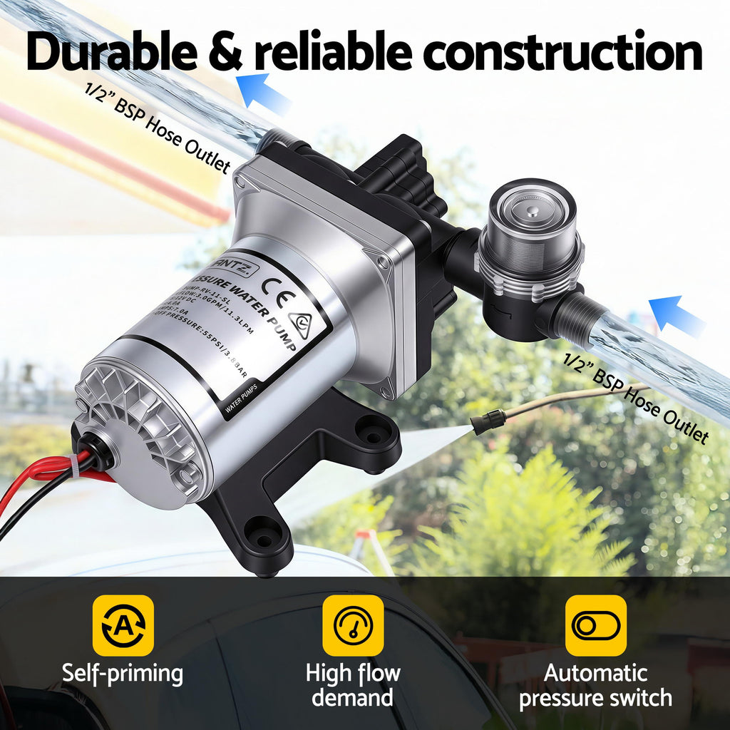 Giantz 12V Water Pump High Pressure Fast Self Priming 11.3L with Auto Switch for RV Caravan Boat