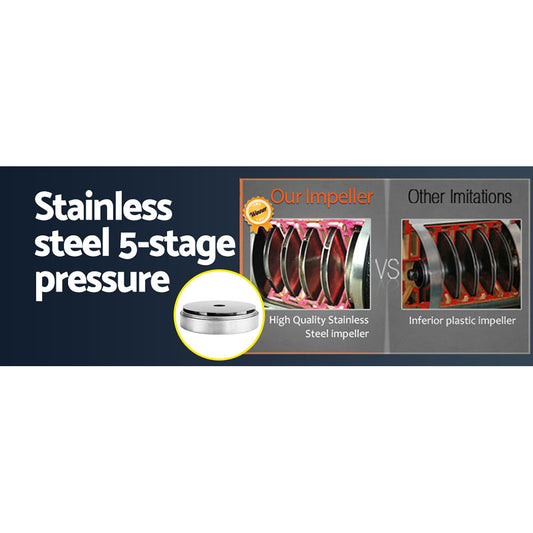 Garden Water Pump High Pressure 2000W 5-Stage Tank Irrigation Black