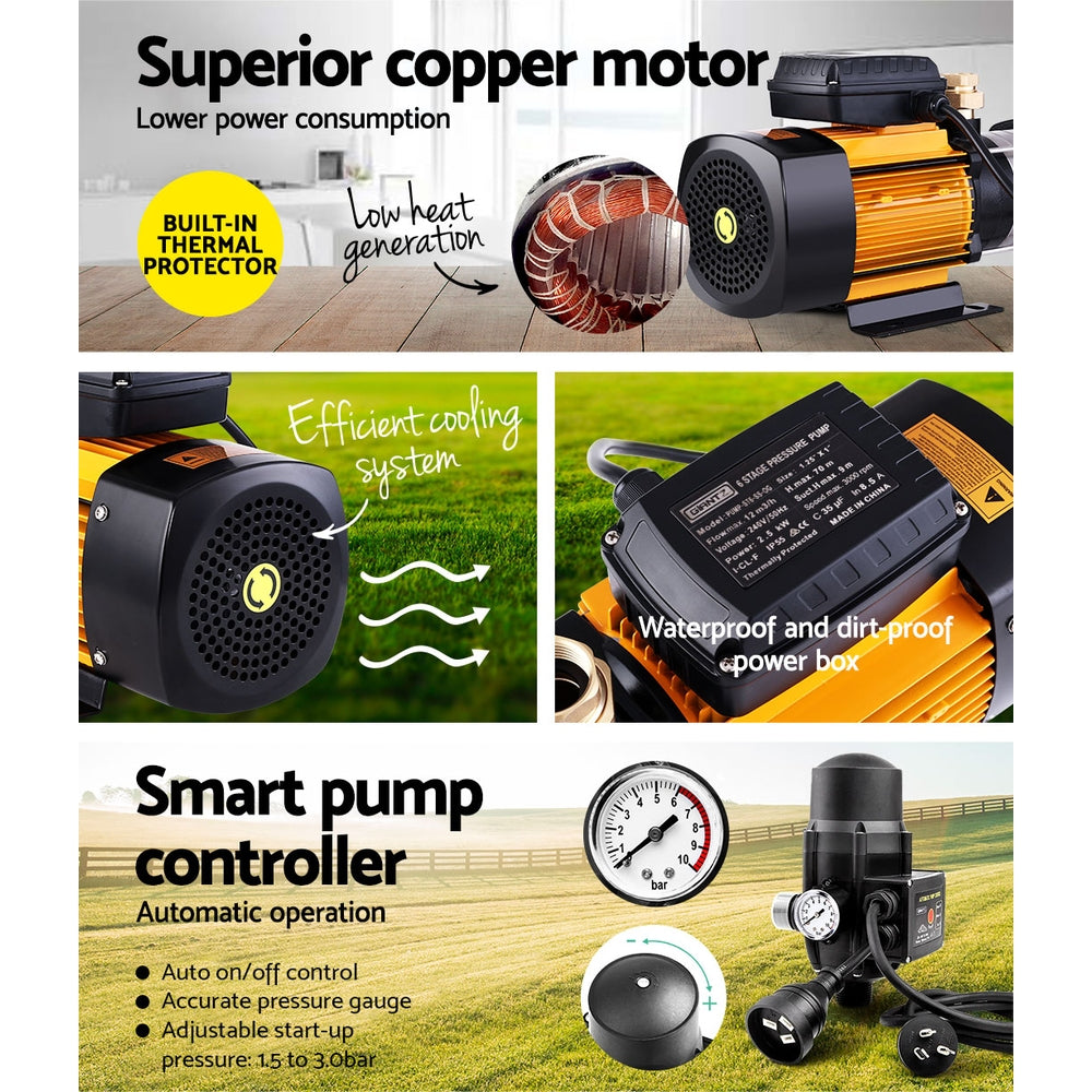 Garden Water Pump High Pressure 2000W 5-Stage Tank Irrigation Black