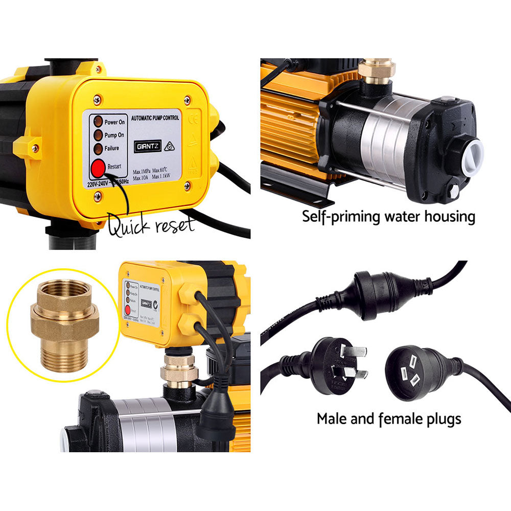 Garden Water Pump High Pressure 2000W 5-Stage Tank Irrigation Yellow