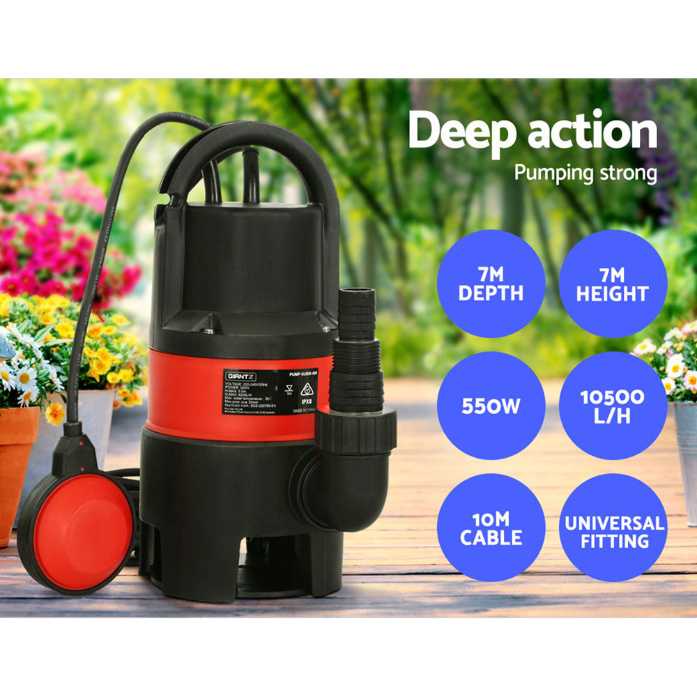 Garden Submersible Pump 550W Dirty Water Bore Tank Well Steel Sewerage